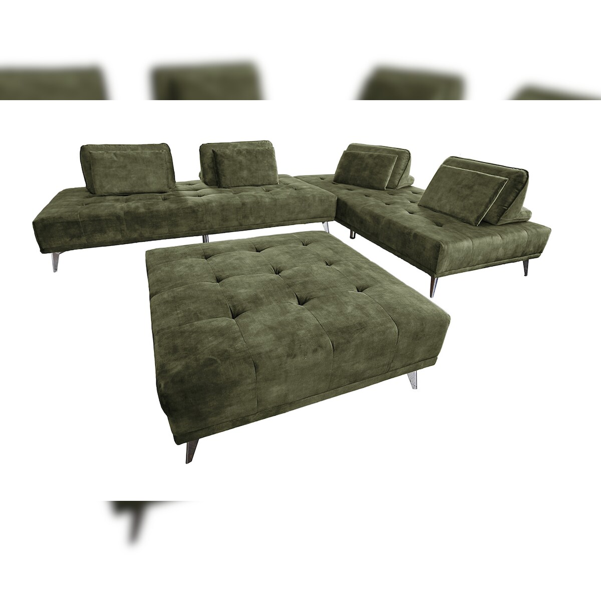 KAWOLA Sofa WIOLO Ecksofa velvet mit Hocker moosgrün Image