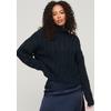 Strickpullover SUPERDRY "VINTAGE HIGH NECK CABLE KNIT", Damen, Gr. XS, blau (eclipse navy), Strick, Obermaterial: 75% Polyacryl, 15% Polyamid, 10% Wolle, unifarben, modisch, Langarm, Pullover