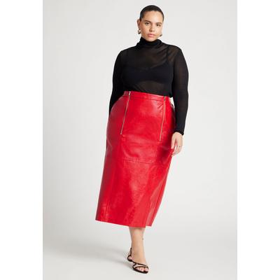 Plus Size Women's Patent Leather Skirt With Zipper Detail by ELOQUII in Barbados Cherry (Size 20)