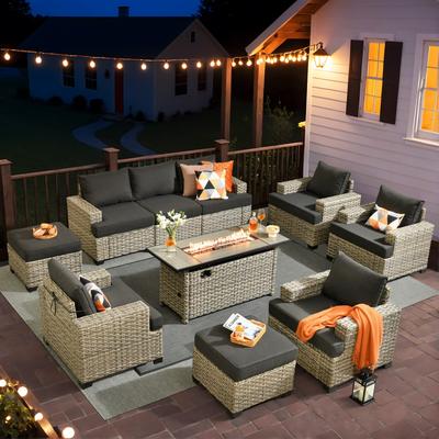 XIZZI 10-piece Patio Wicker Furniture Conversation Set with Fire Pit Table