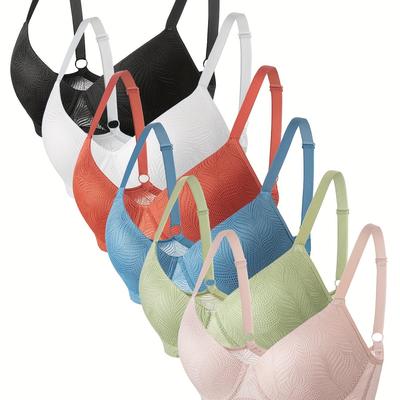 TEMU 6pcs Simple Solid Color Bra, Comfy & Breathable Push Up Bra, Women's Lingerie & Underwear