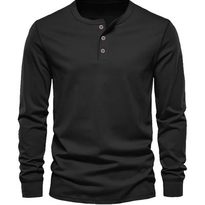 TEMU Men' Henley Shirt, Casual Crew Neck Long Sleeve Shirt For Outdoor Activities Image