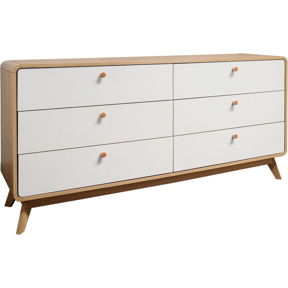 Commode à 3+3 tiroirs en effet chêne et blanc