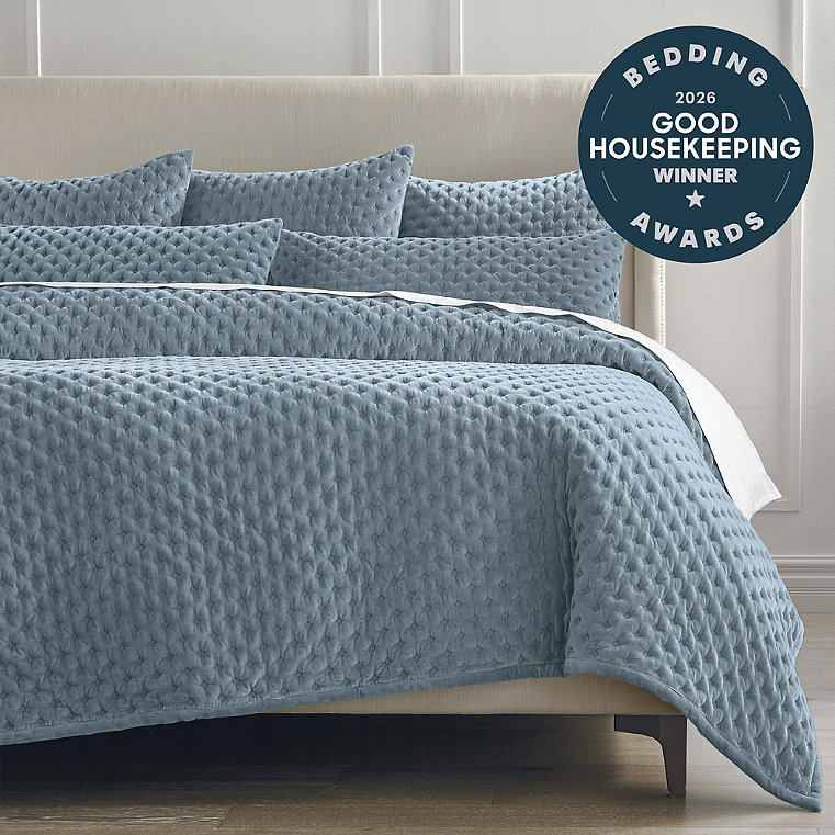 Rumi Velvet Quilted Bedding - Mist Blue, Mist Blue Sham, Euro Mist Blue Sham - Frontgate