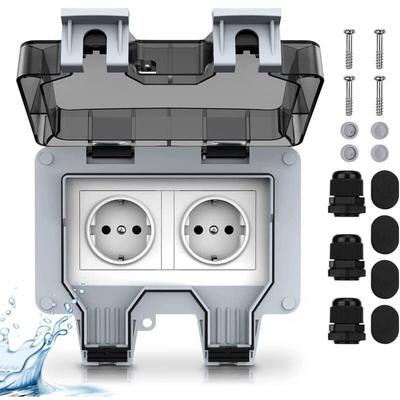 Außensteckdose, elektrisch, wasserdicht, Wandsteckdose mit Doppelschalter, Schutzart IP66, für