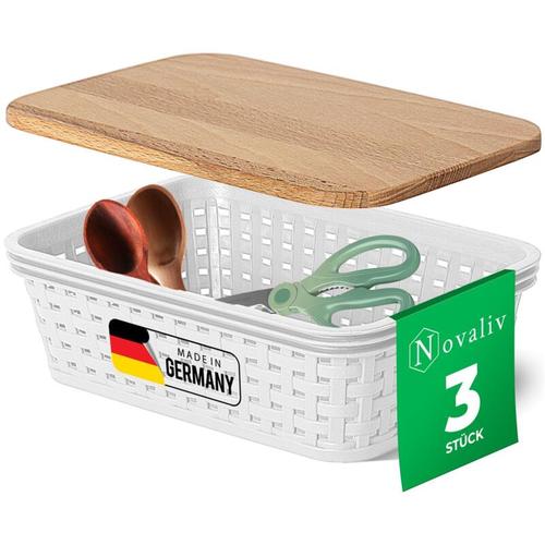 3x Novaliv Aufbewahrungsbox 3x Aufbewahrungsbox, 3x Holzdeckel