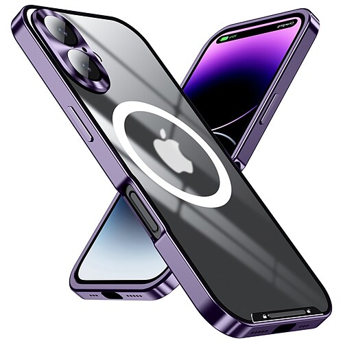 telefono Custodia Per iPhone 16 15 14 Pro Max 13 Pro Max Custodia ad adsorbimento magnetico Con Magsafe Protezione Lente Fotocamera Supporta la Ricarica Wireless Resistente agli urti Acrilico Lega di