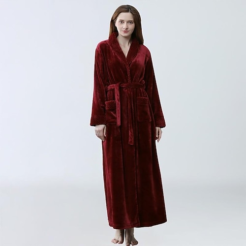 Damen-Bademantel aus Fleece mit Schalkragen, flauschiger Bademantel, langer Bademantel aus Fleece – langer Plüschmantel für die Hochzeit Image