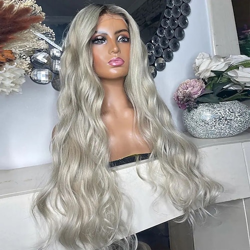 Remy Menschenhaar 13x4 Spitzenfront Perücke Freier Teil Brasilianisches Haar Wellen Mehrfarbig Perücke 130% 150% Haardichte Gefärbte Haarspitzen (Ombré Hair) 100% Jungfrau Leimlos Für Damen Lang