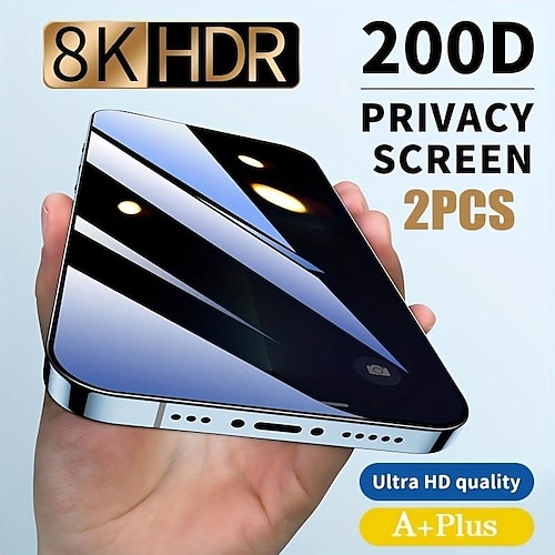 2 Stück Schutzfolie Für Apple iPhone 16 iPhone 15 Pro Max Plus iPhone 14 13 12 11 Pro Max Mini X XR XS Max 8 7 Plus Gehärtetes Glas Datenschutz-Anti-Spy 9H Härte Anti-Blasen Anti-Fingerprint Image