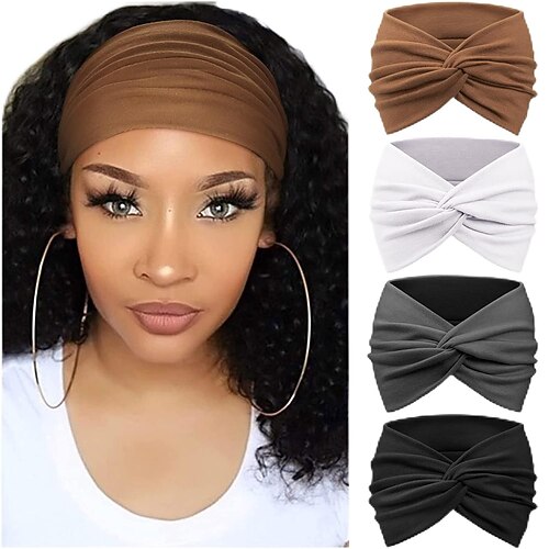 4er-Pack breite Stirnbänder für Damen – weiches Turban-Haar-Accessoire im Bohème-Stil mit geknotetem Design für Yoga, Laufen, Sport und den Alltag – Vintage-inspiriertes, süßes und bequemes