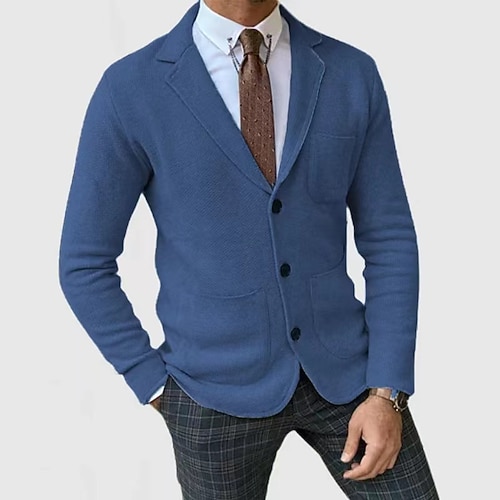 Herren Leichte Jacke Freizeitjacke Blazer Sakko Täglich Urlaub Weich Tasche Herbst Winter Glatt Modisch Klassisch Kargen Standard Schwarz Blau Khaki Hellgrau Armeegrün Jacken Image