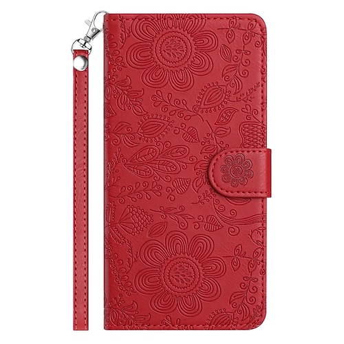 Handy Hülle Handyhüllen Für Samsung Galaxy S26 Ultra Plus S25 S24 S23 S24 FE S22 S21 Ultra Plus A55 5G A35 5G A25 Brieftaschenhülle Mit Handgelenkschlaufe Ständer Warm Blumendruck TPU PU-Leder Image