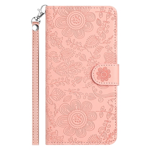 Handy Hülle Handyhüllen Für Samsung Galaxy S26 Ultra Plus S25 S24 S23 S24 FE S22 S21 Ultra Plus A55 5G A35 5G A25 Brieftaschenhülle Mit Handgelenkschlaufe Ständer Warm Blumendruck TPU PU-Leder Image