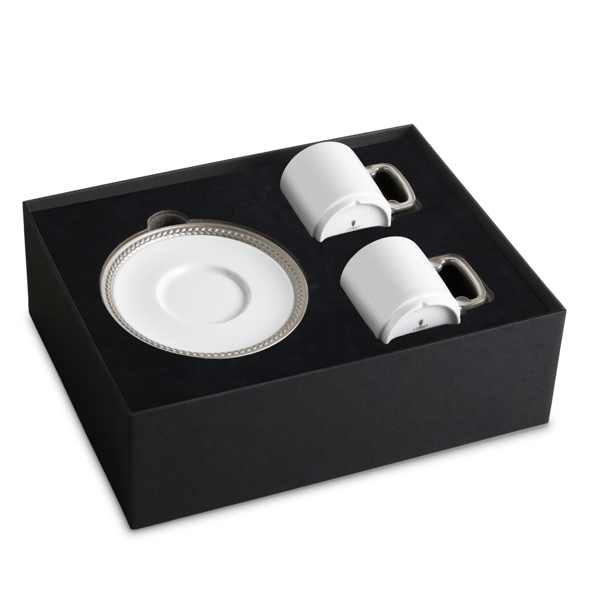 L'Objet Soie Tressee Platinum Trim Espresso Cup & Saucer, Set of 2 - Platinum