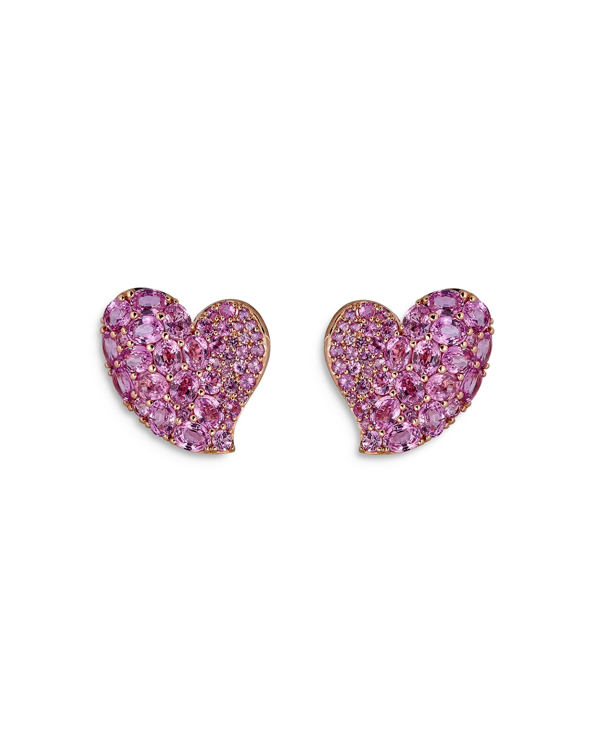 Piranesi 18K Rose Gold Wave Heart Pink Sapphire Pave Stud Earrings - Pink