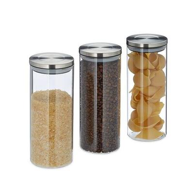 relaxdays 3er-Set Vorratsgläser mit Edelstahldeckel rund 1500 ml silber, 9.5 cm Image