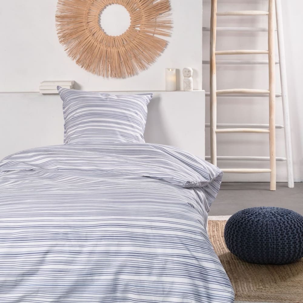 Parure de lit imprimé rayures coton 240x260 cm Blanc