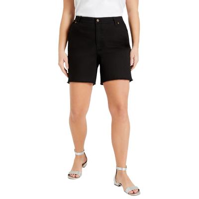 Plus Size Women's Raw Hem Curvie Fit Denim Shorts by June+Vie in Black (Size 14 W)