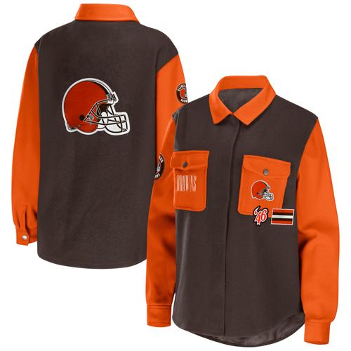 Damenbekleidung von Erin Andrews Brown Cleveland Browns Snap-Up-Hemdjacke