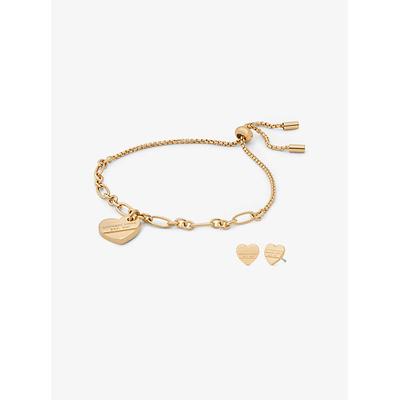 Michael Kors Precious Metal Plated Brass Slider Bracelet and Earrings Gift Set Gold One Size