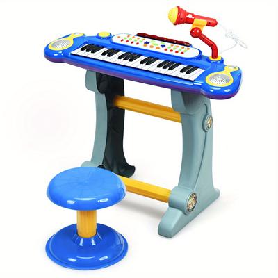 TEMU Lifezeal 37 Key Electronic Keyboard Kids Toy Piano Mp3 Input W/ Microphone & Stool Blue