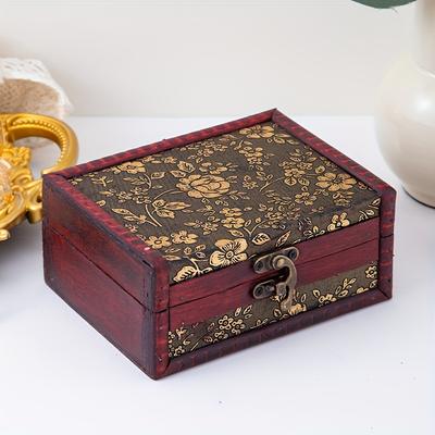 TEMU 1pc Vintage Leather Rectangular Jewelry Storage Box With Snap Closure And Wooden Interior