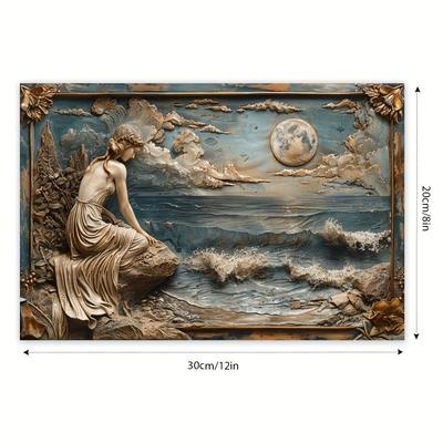 TEMU Seaside Mermaid Wooden 3d Effcet Canvas Painting Wall Art Prints For Home Decoration, Living Room & Bedroom, Festival Party Decor, Gifts, Ready To Hang