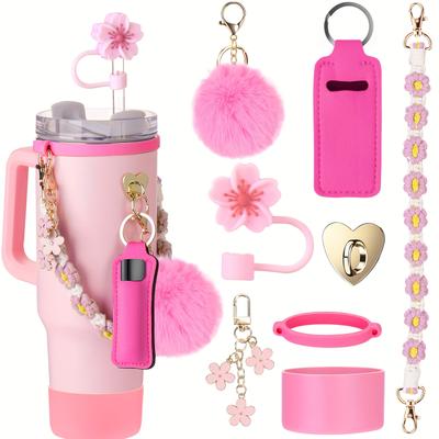 TEMU 8pcs Silicone Accessory Handle, Protective Sleeve, Straw Cover, Lipstick Holder & Charms For 30oz/40oz Sport Cups