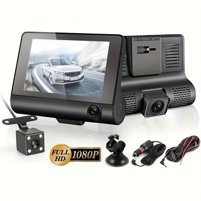 TEMU 1080p Triple-lens Car Dvr Camera Recorder - Night Vision, G-sensor, Wide Angle, Loop Recording, Motion Detection - High Definition Dashcam For Safe Driving