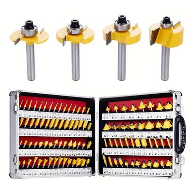 TEMU 100 Pieces Router Bit Set, Router Bits 1/4 Inch Shank With Aluminum Storage Case Tungsten Carbide Router Bits Kit For Professional Woodworking