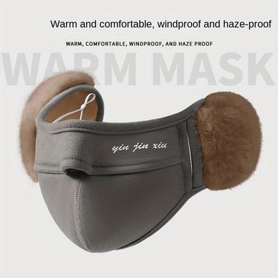 TEMU Warm & Comfortable Winter Ear Flaps - Multiple Colors, Stretchy Plush Face Mask For Outdoor Cycling, , Polyester, Hand Wash/