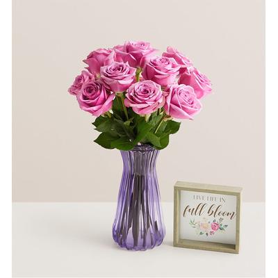 1-800-Flowers Flower Delivery Passion For Purple Roses 12 Stems W/ Purple Vase & Sign