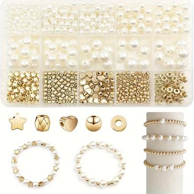 TEMU 720-piece Beading Kit - Fashion Style Crafting Beads Set With Hollow , Assorted Round Pearls And Decorative Spacer Beads, Making Supplies For Bracelets, Earrings, And Necklaces Image