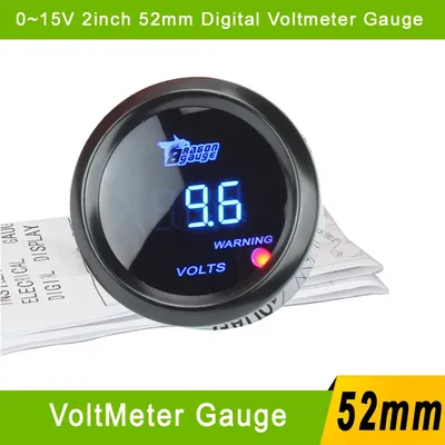Dragon Gauge Car Gauge 2" 52mm VOLTS Gauge Car Voltage Meter Blue LED Black Shell Automotive Gauges Digital Display 12V Vehicle