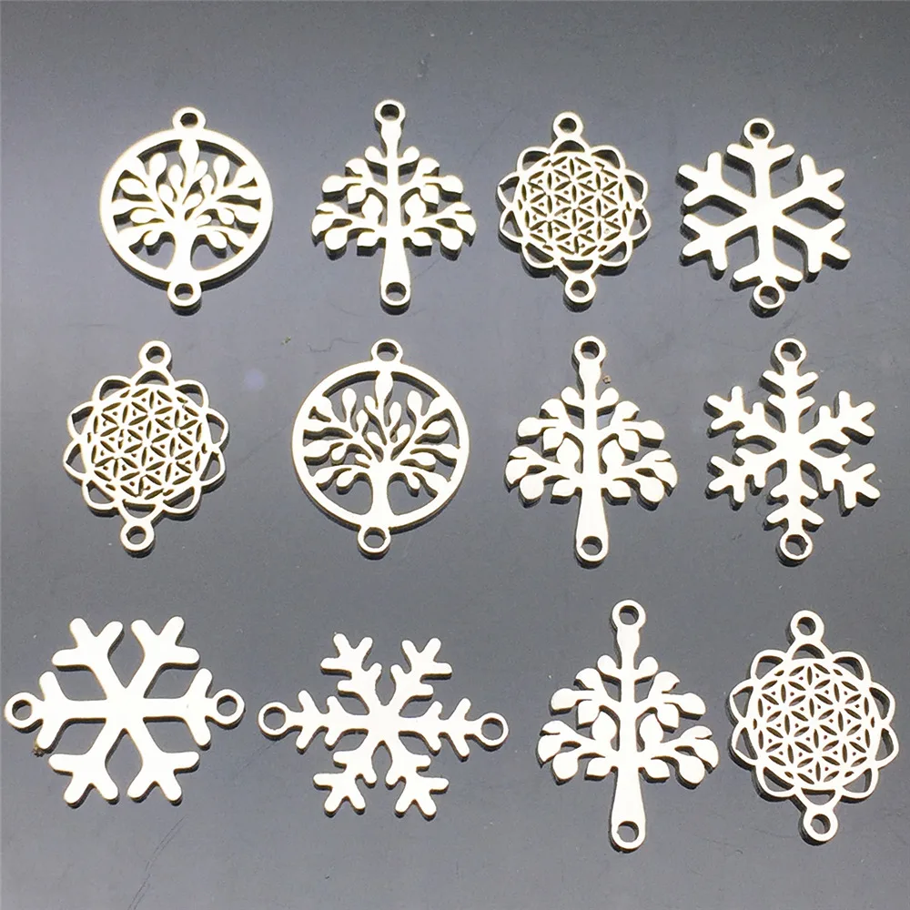 Connecteurs d'arbre de flocons de neige de noël, 10 pièces, connecteur en acier inoxydable, résultats de colliers et de bracelets, boucles d'oreilles, outil de fabrication de bijoux, bricolage