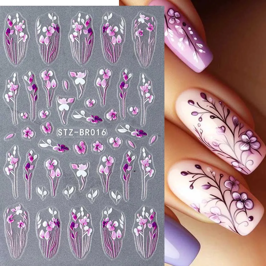 3d lila Blume Nagel Aufkleber y2k Blütenblatt Blumen Gel politur Aufkleber DIY Kleber Schieber Dekoration Maniküre Image