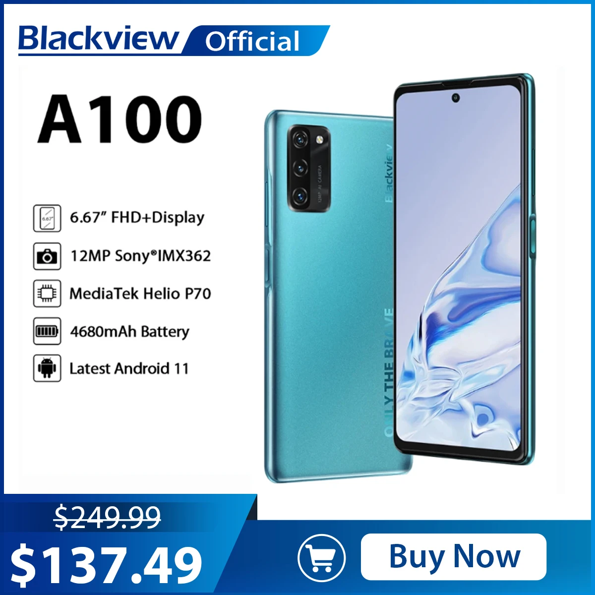 Blackview A100 Helio P70 Android 11 Smartphone 6GB + 128GB 6.67 "4680mAh Handy NFC Cellura 4G LTE Handy 18W Schnelle Ladung Image