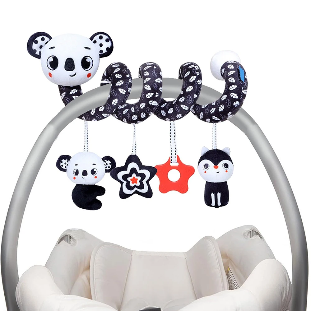 Neugeborene Spirale hängende Aktivität Kinderwagen Spielzeug Baby Autositz Spielzeug Schwarz & Weiß Löwe Koala Rassel für Kinderbett Mobile Sensorisches Spielzeug Geschenk Image