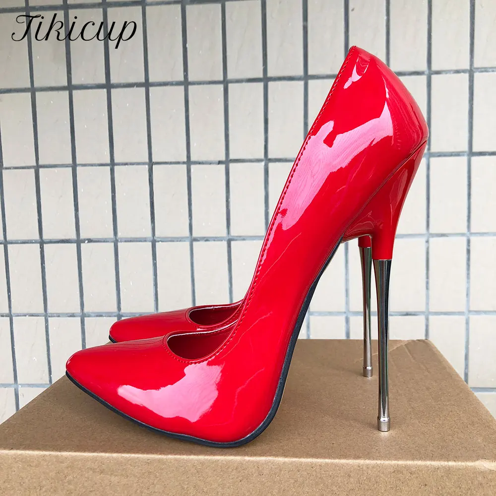 2024 neu 16 cm Ultra High Heel Frauen Slip Auf Stiletto Pumps Glänzend Rot Große Größe 35-46 Sexy Unisex crossdressing Drag Queen Schuhe