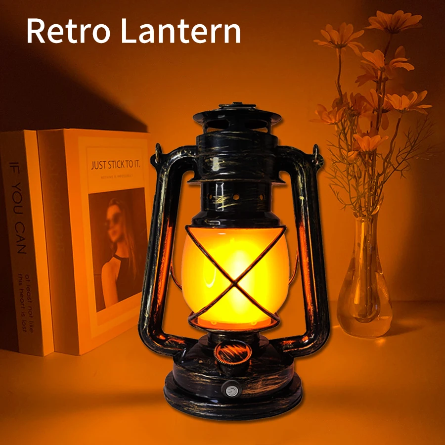 Wiederaufladbare tragbare Retro-Laterne zum Aufhängen, Reise-Camping-Lampe, 3-Beleuchtungsmodi, Vintage-Atmosphärenlicht für Hotal Restaurant Bar