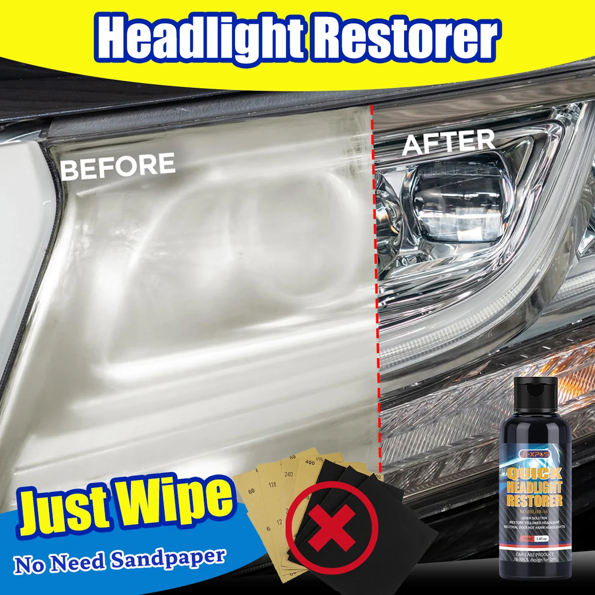 Auto-Scheinwerfer-Restaurator, Nagellack-Reiniger-Set, schnelles Entfernen der Oxidation, Scheinwerfer-Kratzer-Entferner, Wiederherstellung von gelbtem Scheinwerfer Image