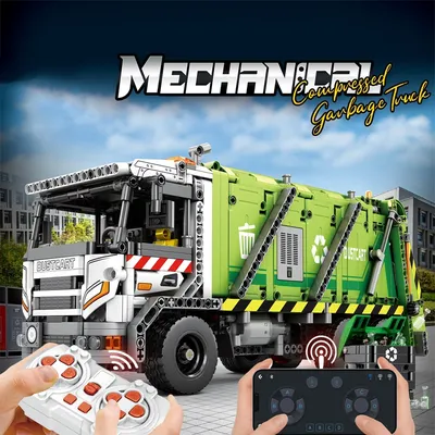 Fernbedienung Komprimiert Müllwagen Bausteine Stadt Hygiene Technische RC Auto Modell Ziegel Kinder Image