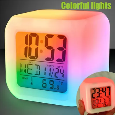 LED Digital Alarm Clock Mini Desk Cube Clock with Colorful Lights and Multiple Modes Multifunctional