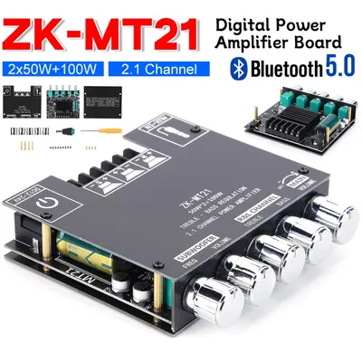 ZK-MT21 50Wx2 Digital Subwoofer Amplifier Board AUX 12V 24V 2.1 Channel Bluetooth-compatible Audio