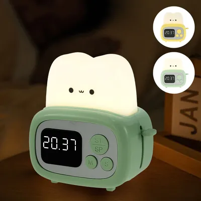 Cute Kids Alarm Clock Dimmable Digital Clock with Night Light Rechargeable Sleep Training Clock