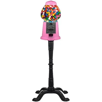 Stand - 1920s-Style Nostalgic Decor Candy Dispenser - Coin-Operated Candy Vending Machine (Pink)