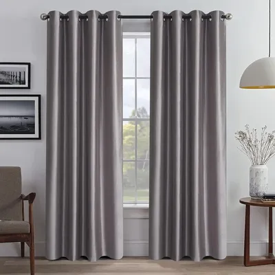 Faux Silk Room-Darkening Blackout Curtains (Beige Liner)Thermal Insulated Ring Top (2Panels, Warm