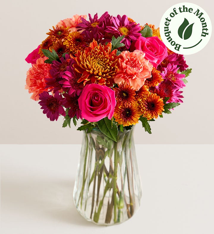 1-800-Flowers Flower Delivery Bouquet Of The Month Sunset Harvest W/ Clear Vase (Including Shipping)