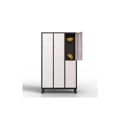 TwinThink Schließfächer, 180 x 97 x 40 cm, Metallfächer, 6 Türen, Metallspind, mit Schlüssel, Umkleidekabinenschrank (Weiß und Schwarz) Image